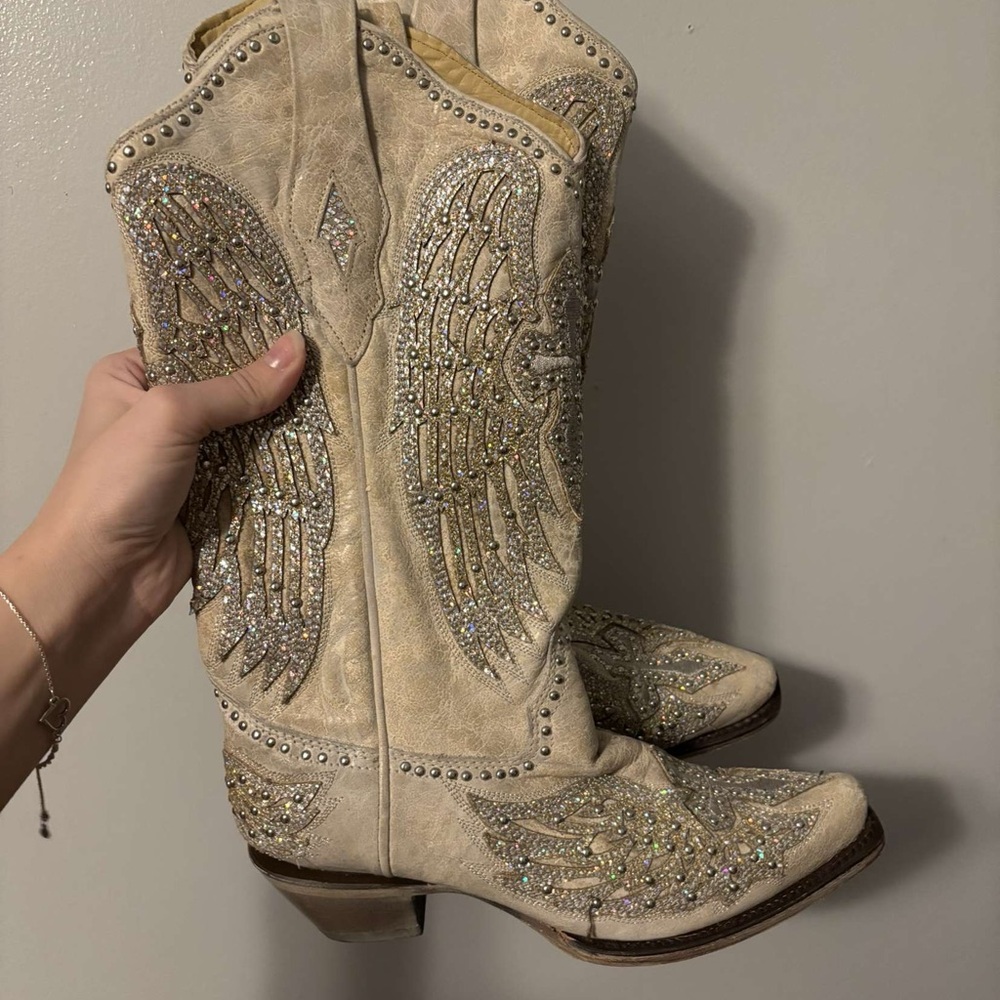 Embellished Cream Western Boots